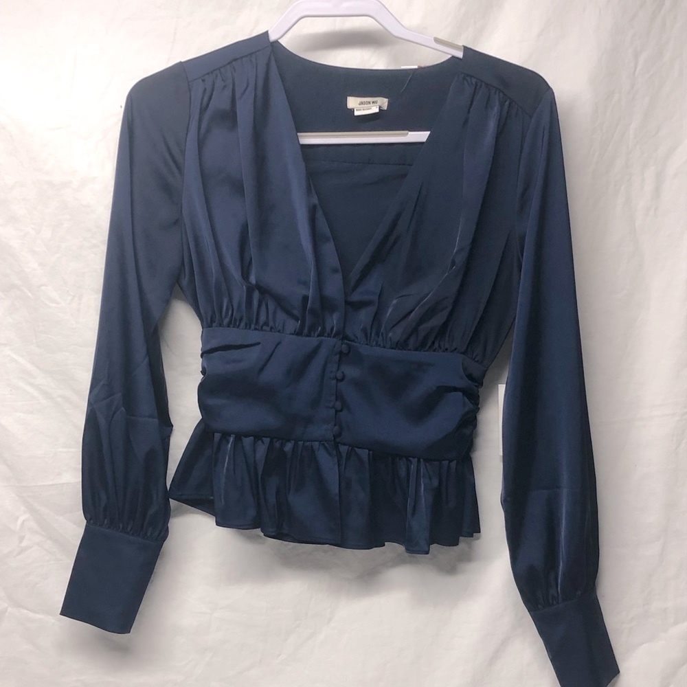 Jason Wu blue satin blouse. Sz S NWT